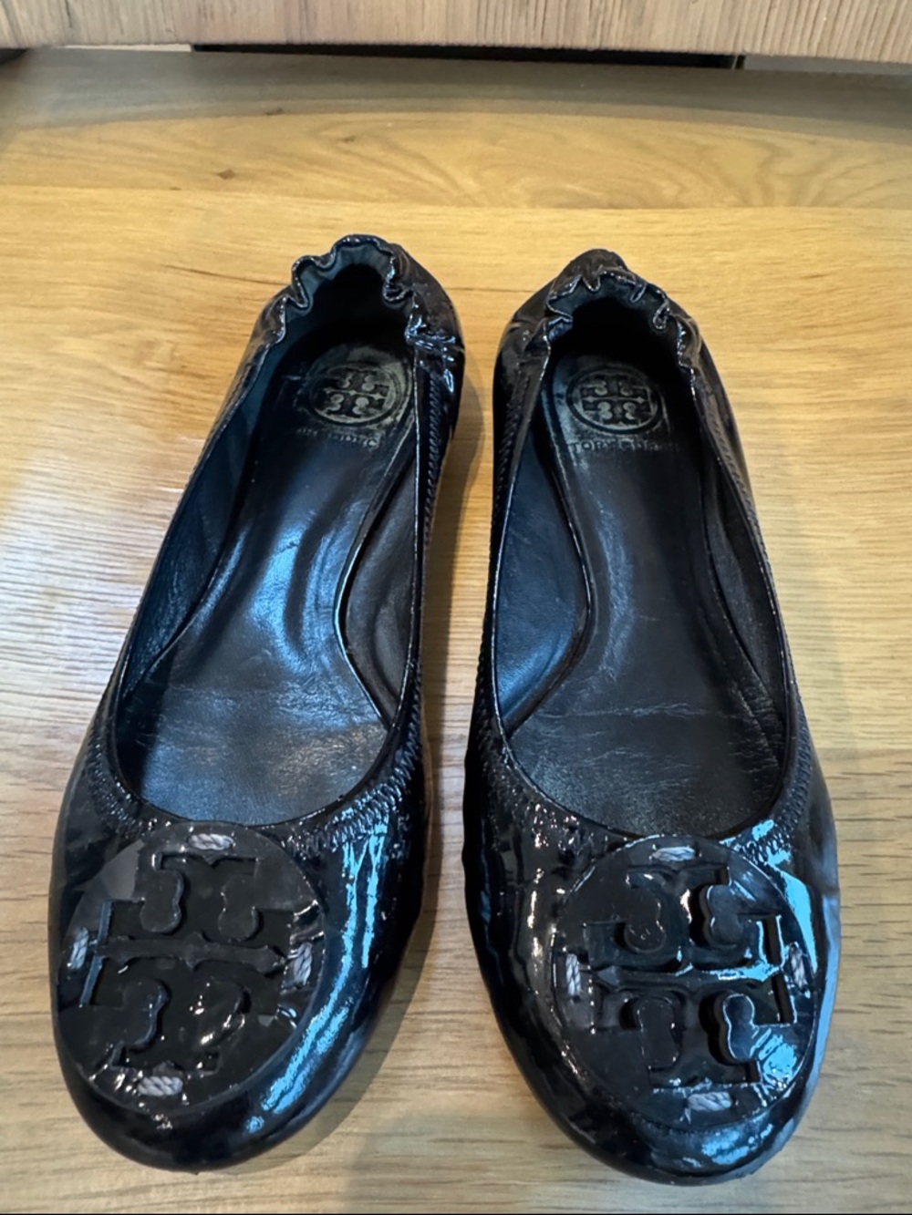Tory Burch Black Patent Leather Logo Ballet Flats